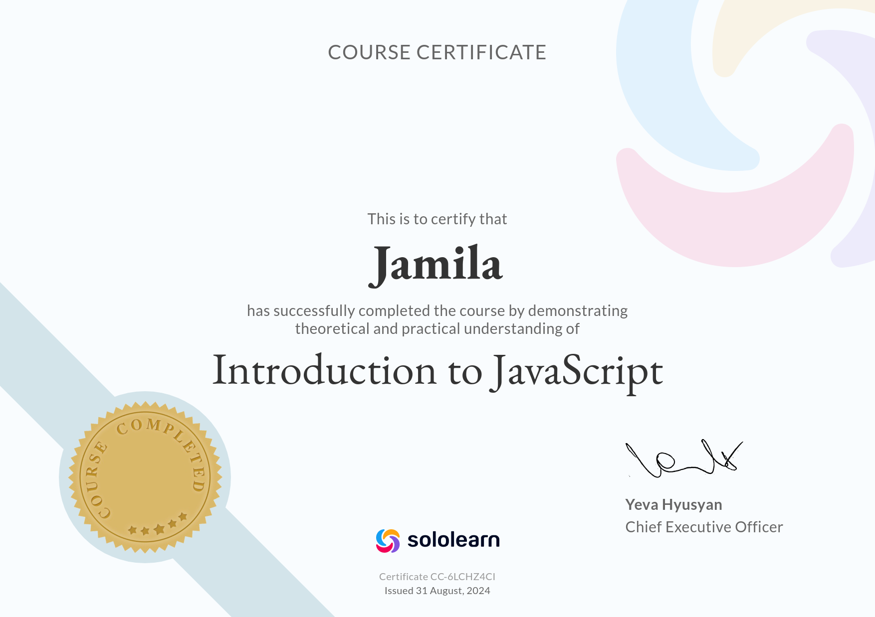 SoloLearn JavaScript Certification